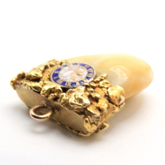 Antique 14K & 24K Gold Cast Elk Tooth BPOE Clock Masonic Nugget Pendant - Picture 4 of 6